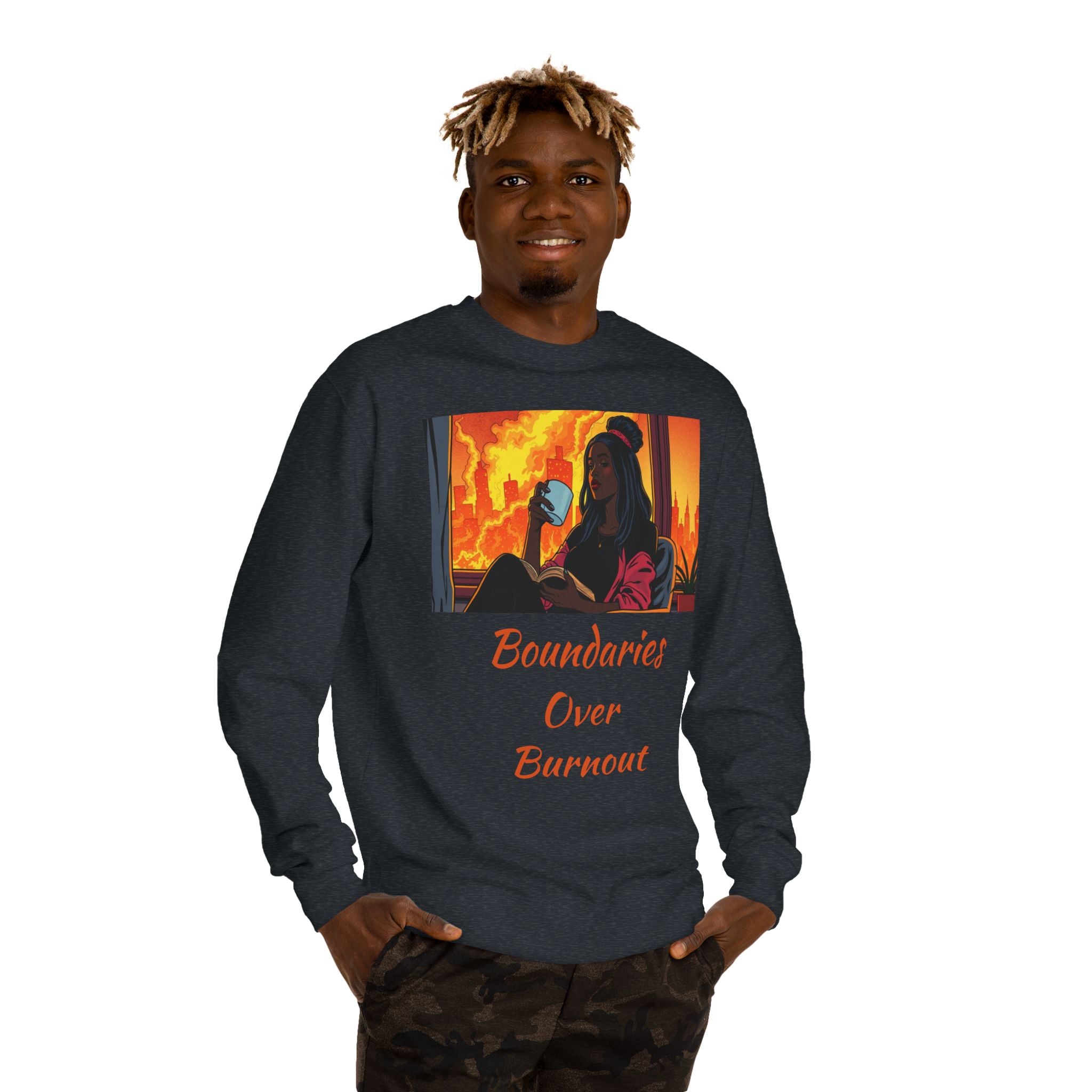 "Boundaries Over Burnout" Crewneck Sweatshirt ‚Äî Self-Care Statement Pullover