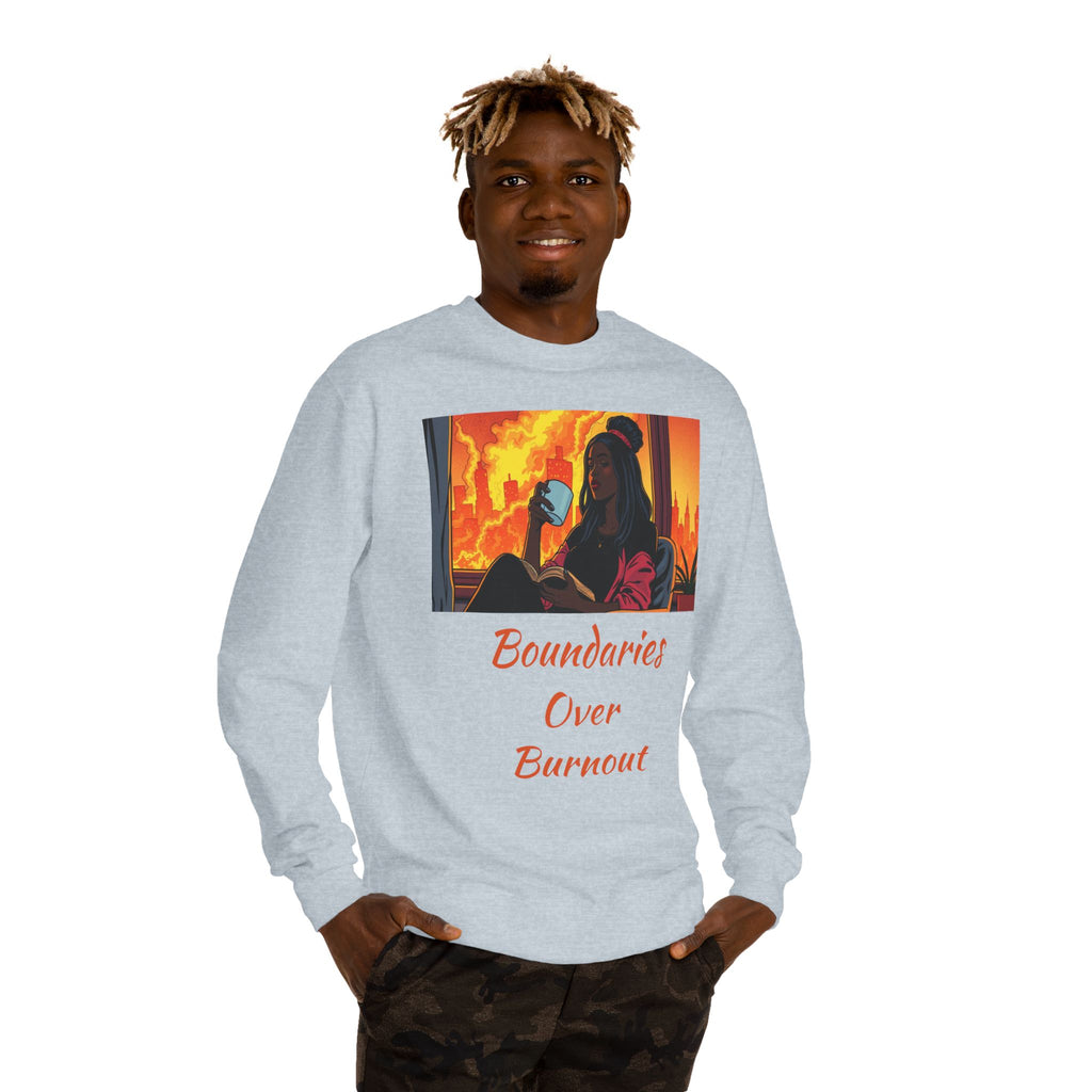 "Boundaries Over Burnout" Crewneck Sweatshirt ‚Äî Self-Care Statement Pullover