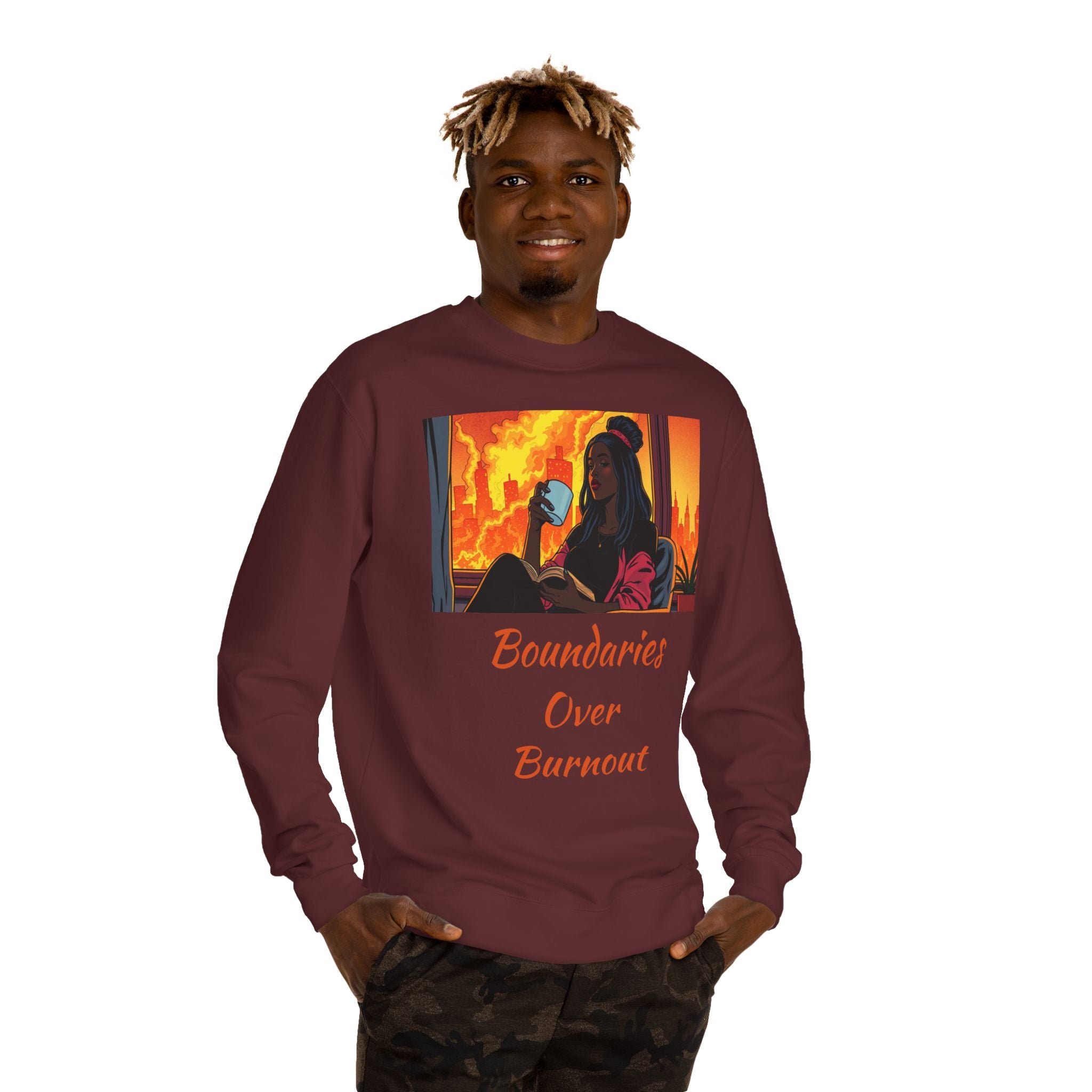 "Boundaries Over Burnout" Crewneck Sweatshirt ‚Äî Self-Care Statement Pullover