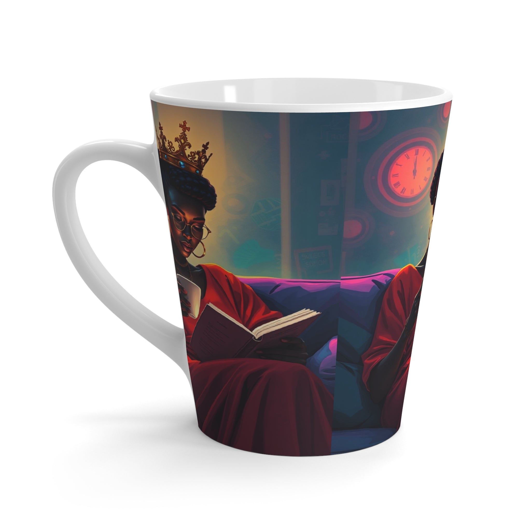 Royal Reading Latte Mug, Cozy Coffee Cup, Queen Crown Design, Gift for Book Lovers, Home Decor for Tea Lovers