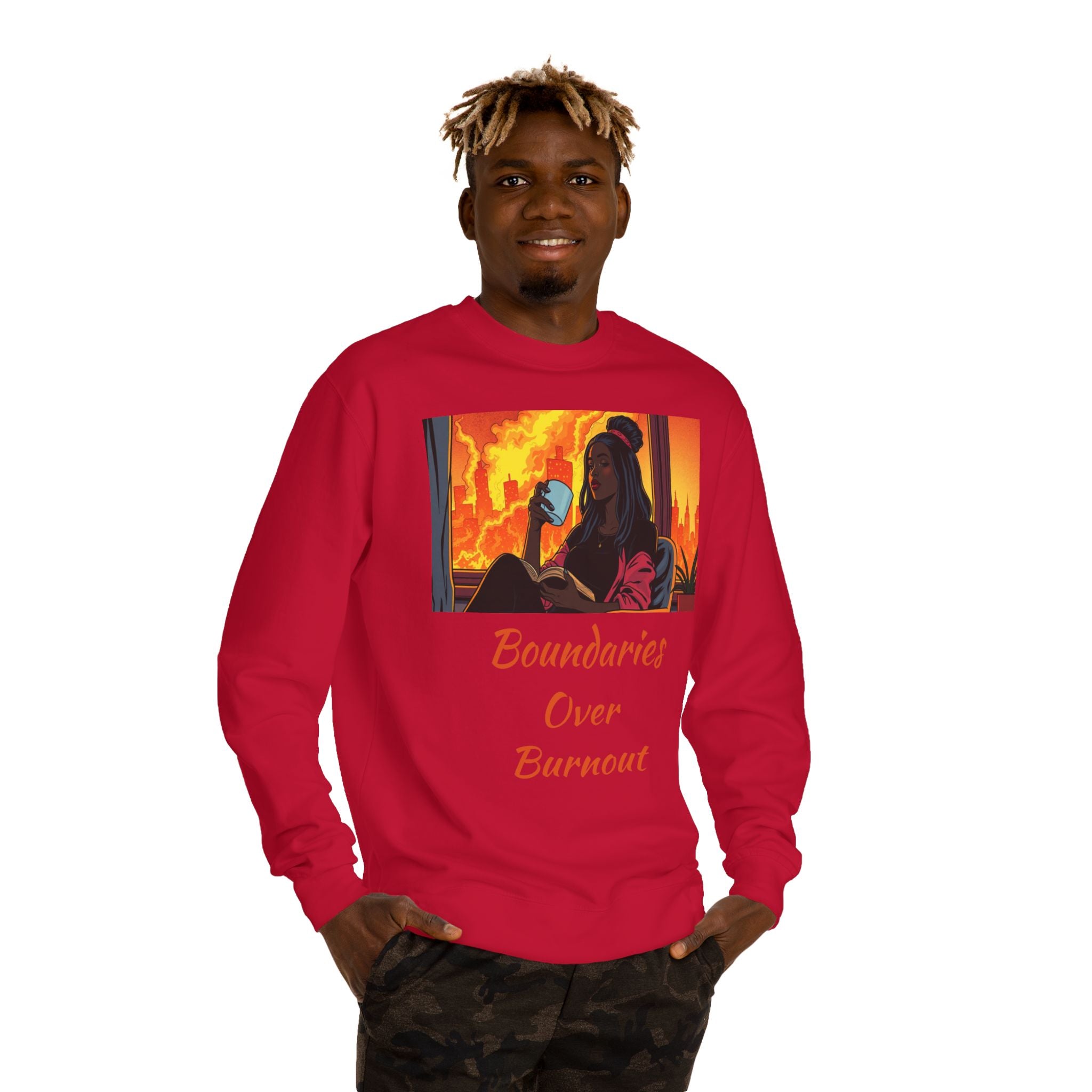 "Boundaries Over Burnout" Crewneck Sweatshirt ‚Äî Self-Care Statement Pullover