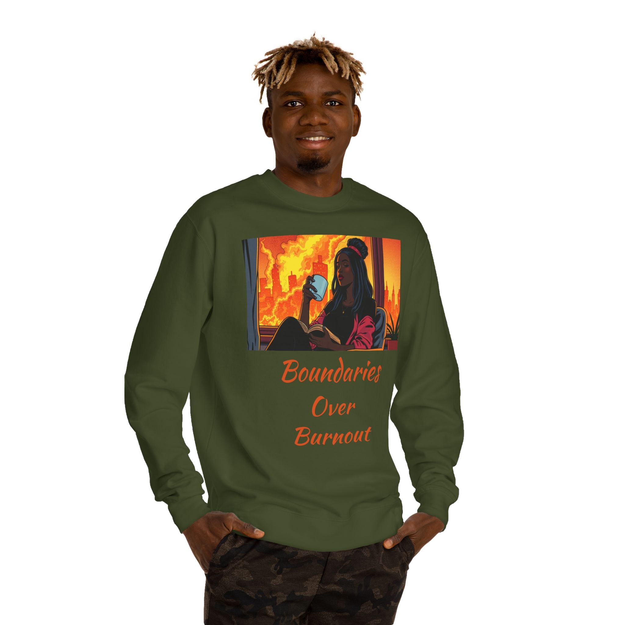 "Boundaries Over Burnout" Crewneck Sweatshirt ‚Äî Self-Care Statement Pullover