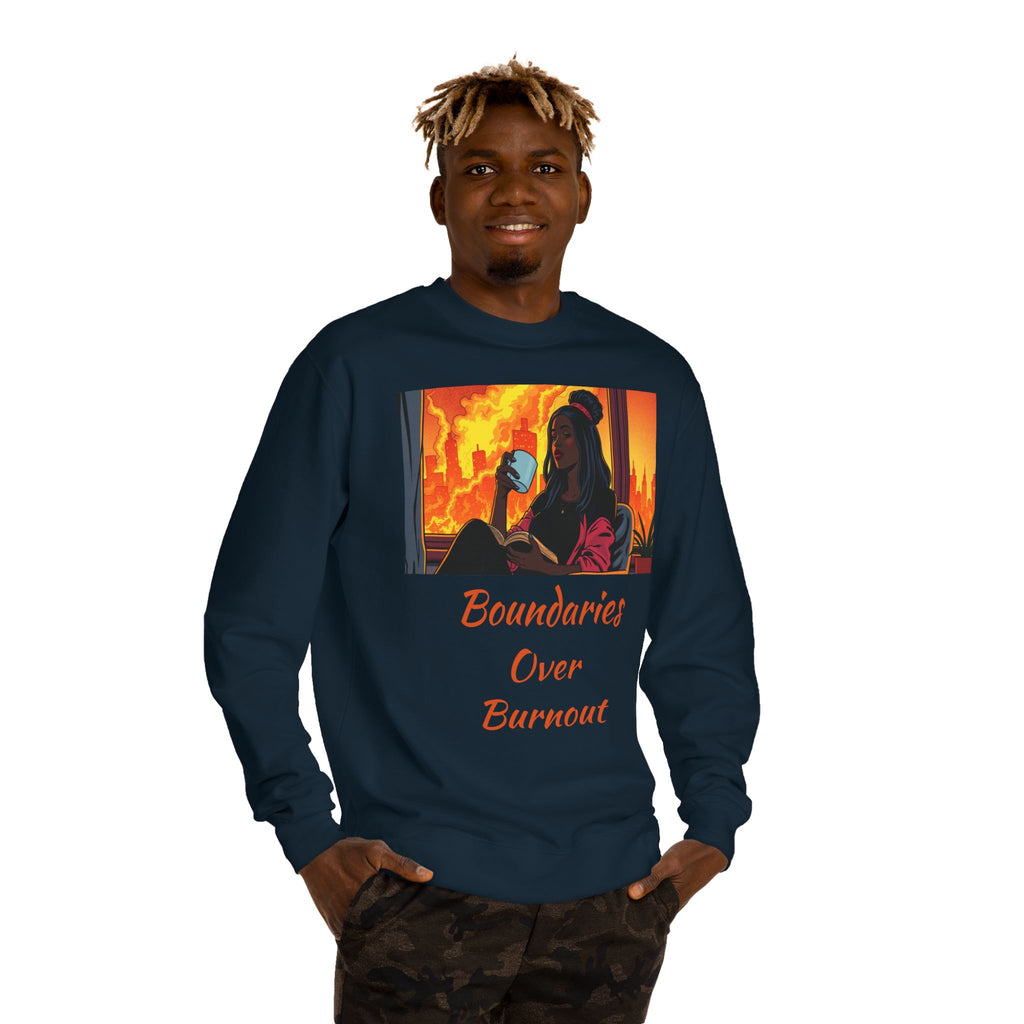 "Boundaries Over Burnout" Crewneck Sweatshirt ‚Äî Self-Care Statement Pullover