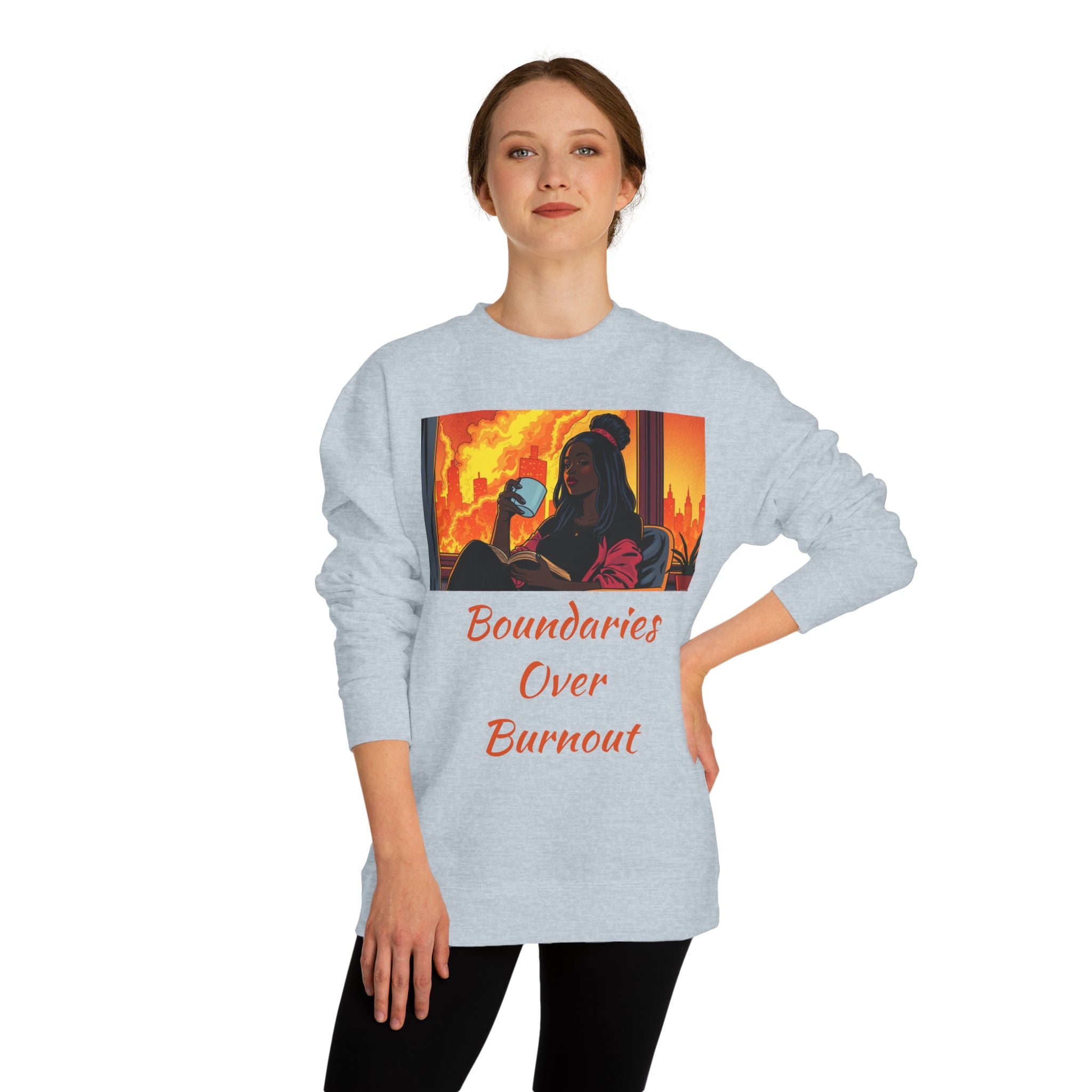 "Boundaries Over Burnout" Crewneck Sweatshirt ‚Äî Self-Care Statement Pullover
