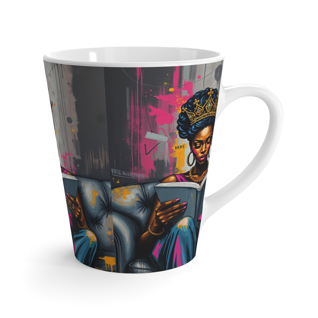 Elegant Crowned Queen Latte Mug, Unique Coffee Cup, Artistic Drinkware, Gift for Her, Stylish Home Decor