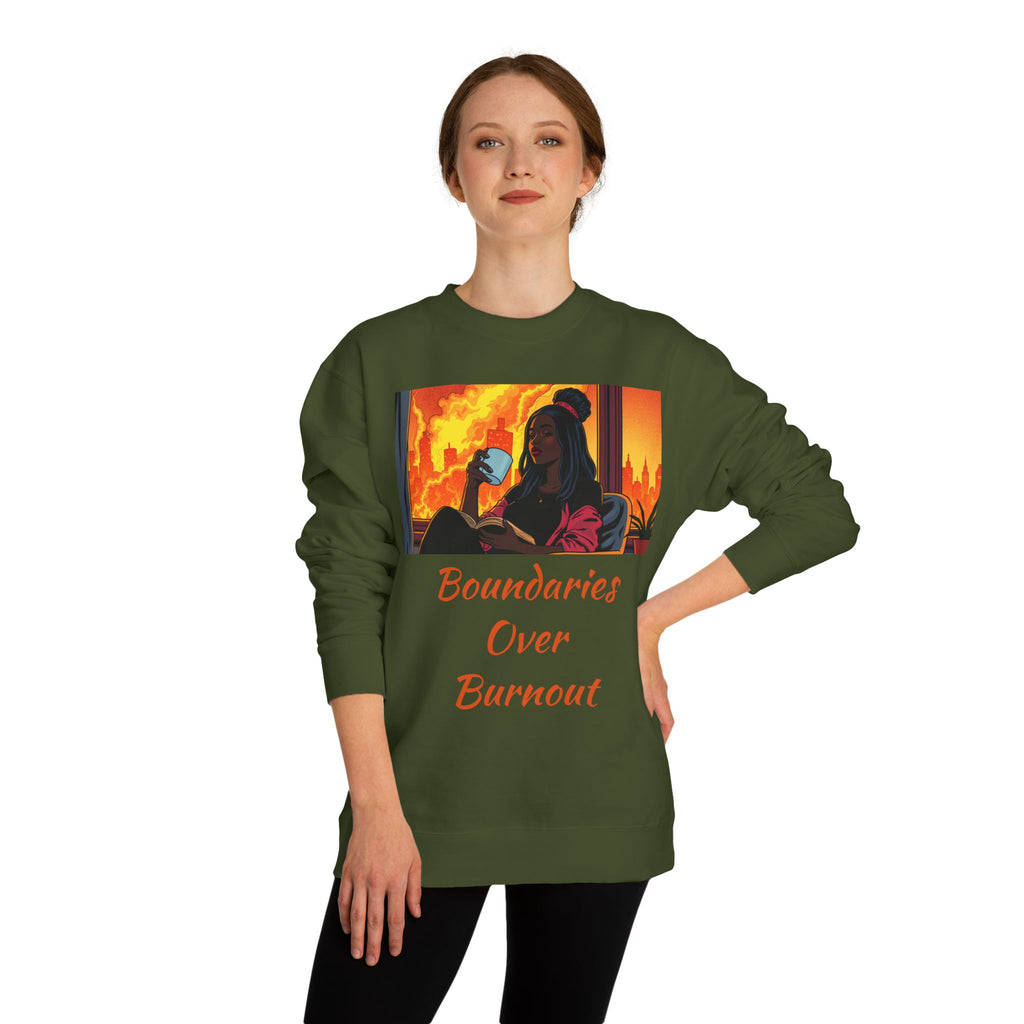 "Boundaries Over Burnout" Crewneck Sweatshirt ‚Äî Self-Care Statement Pullover