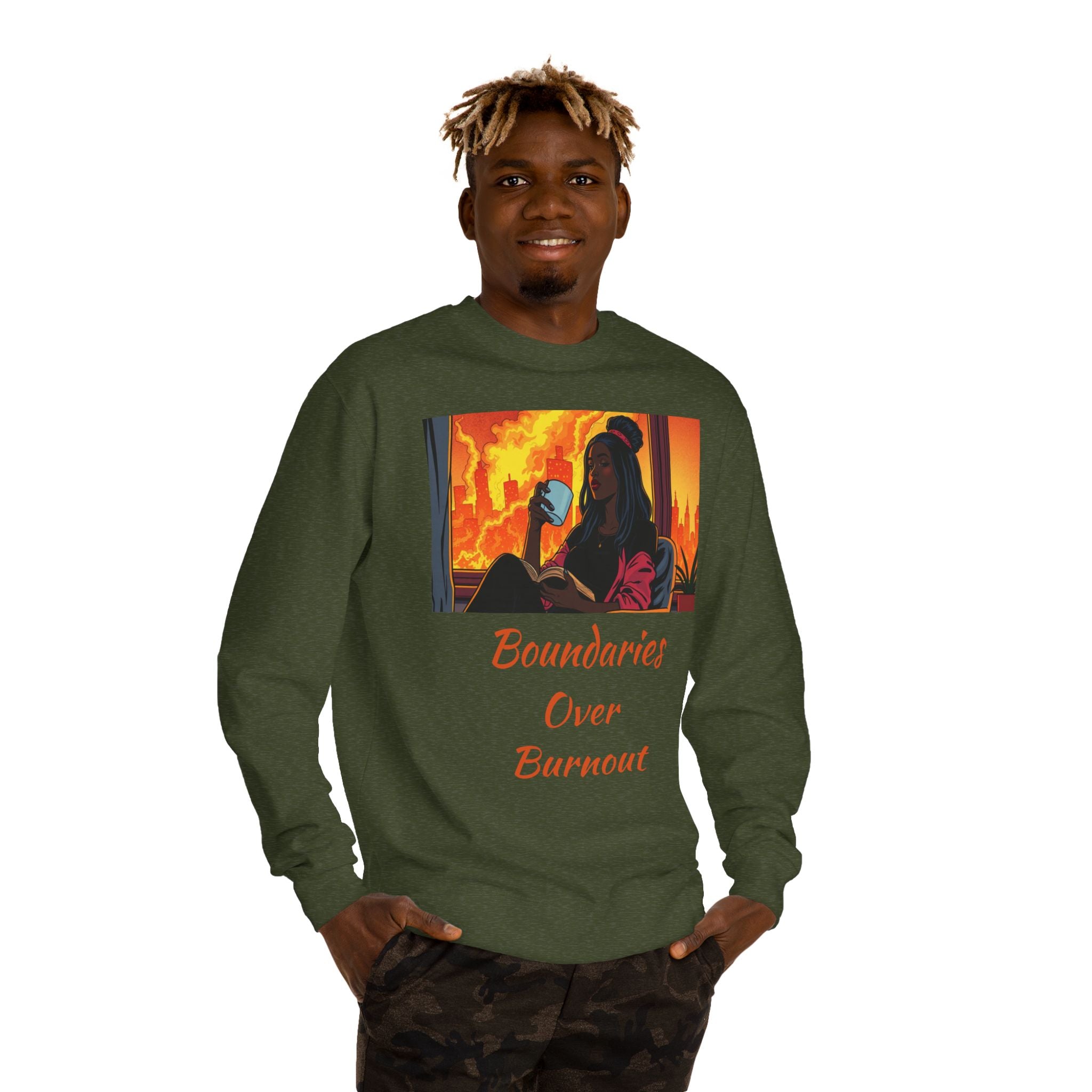 "Boundaries Over Burnout" Crewneck Sweatshirt ‚Äî Self-Care Statement Pullover