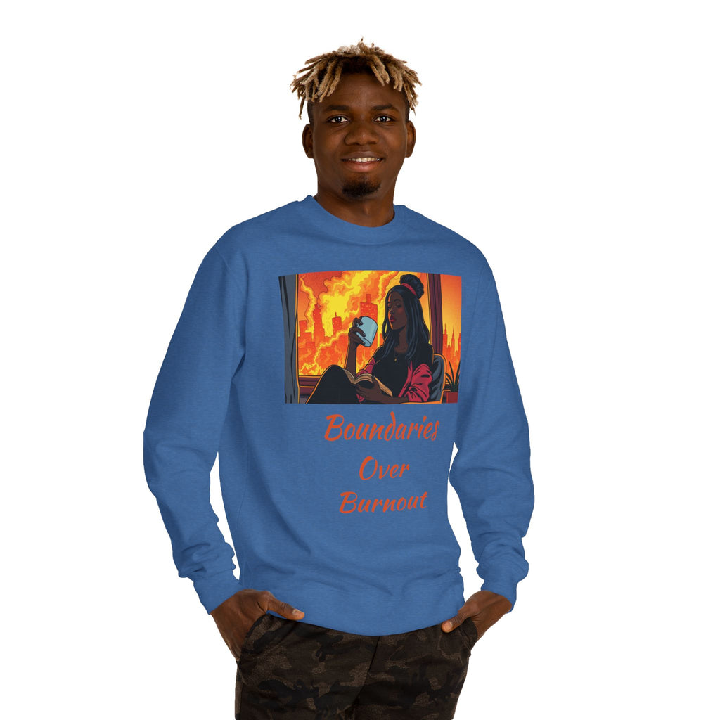 "Boundaries Over Burnout" Crewneck Sweatshirt ‚Äî Self-Care Statement Pullover