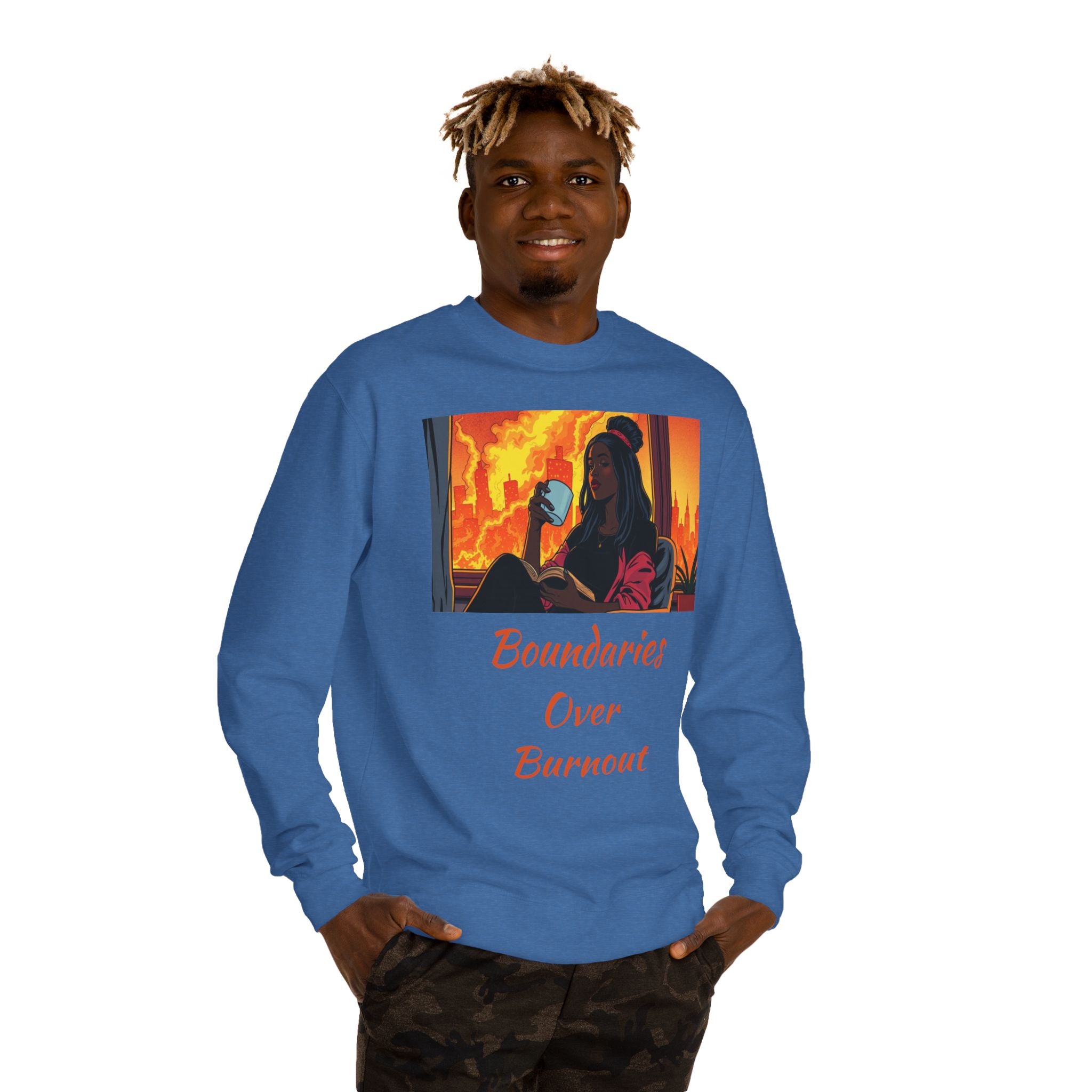 "Boundaries Over Burnout" Crewneck Sweatshirt ‚Äî Self-Care Statement Pullover