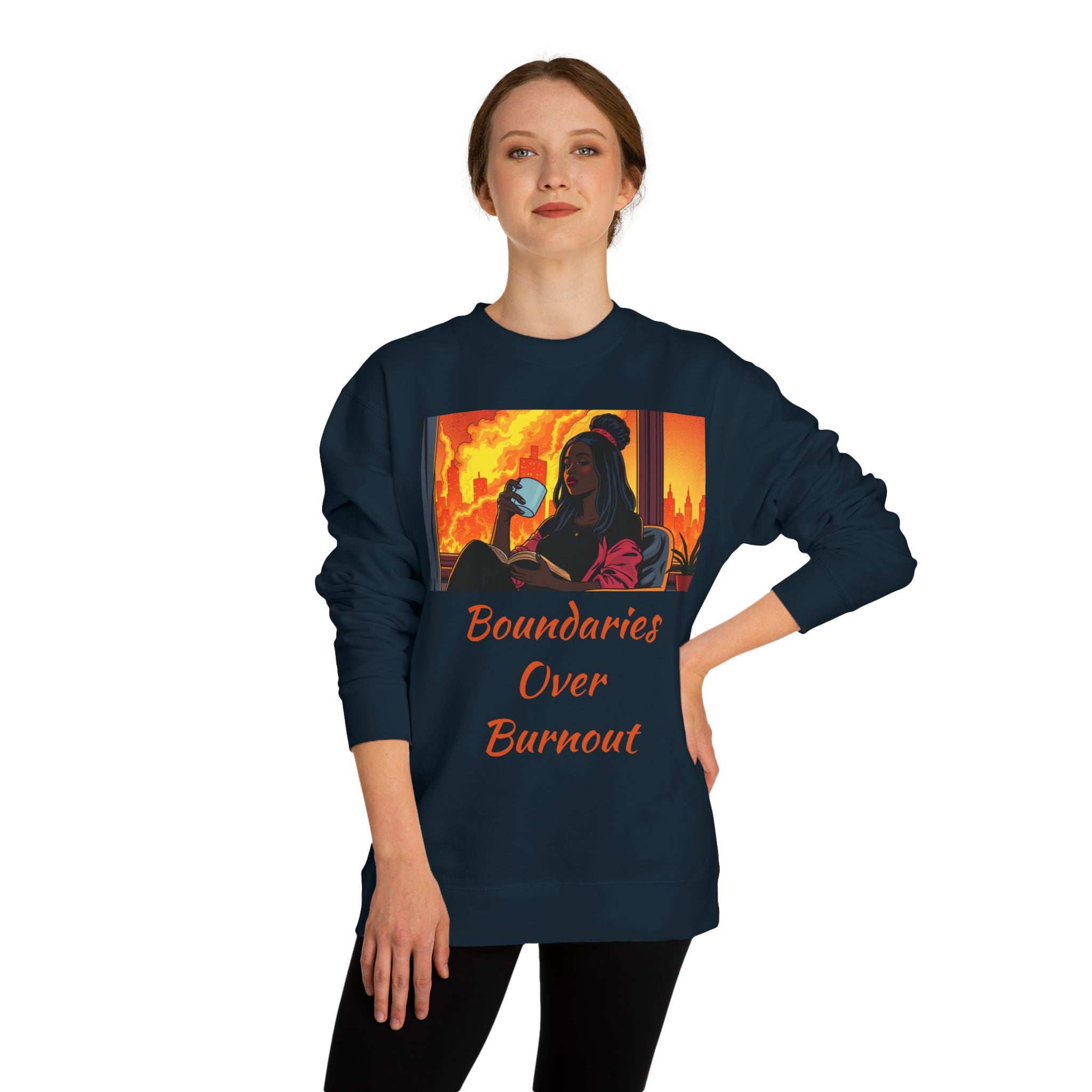 "Boundaries Over Burnout" Crewneck Sweatshirt ‚Äî Self-Care Statement Pullover