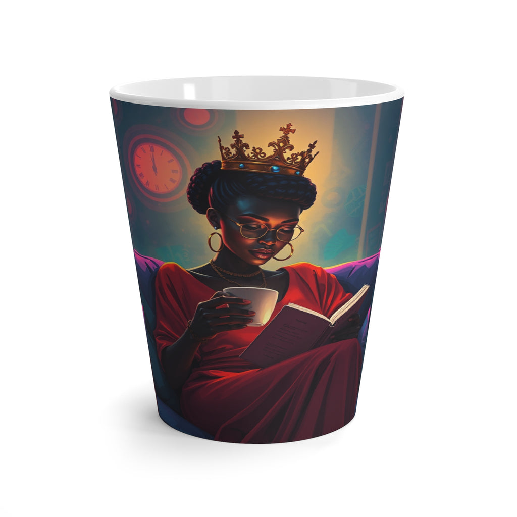 Royal Reading Latte Mug, Cozy Coffee Cup, Queen Crown Design, Gift for Book Lovers, Home Decor for Tea Lovers