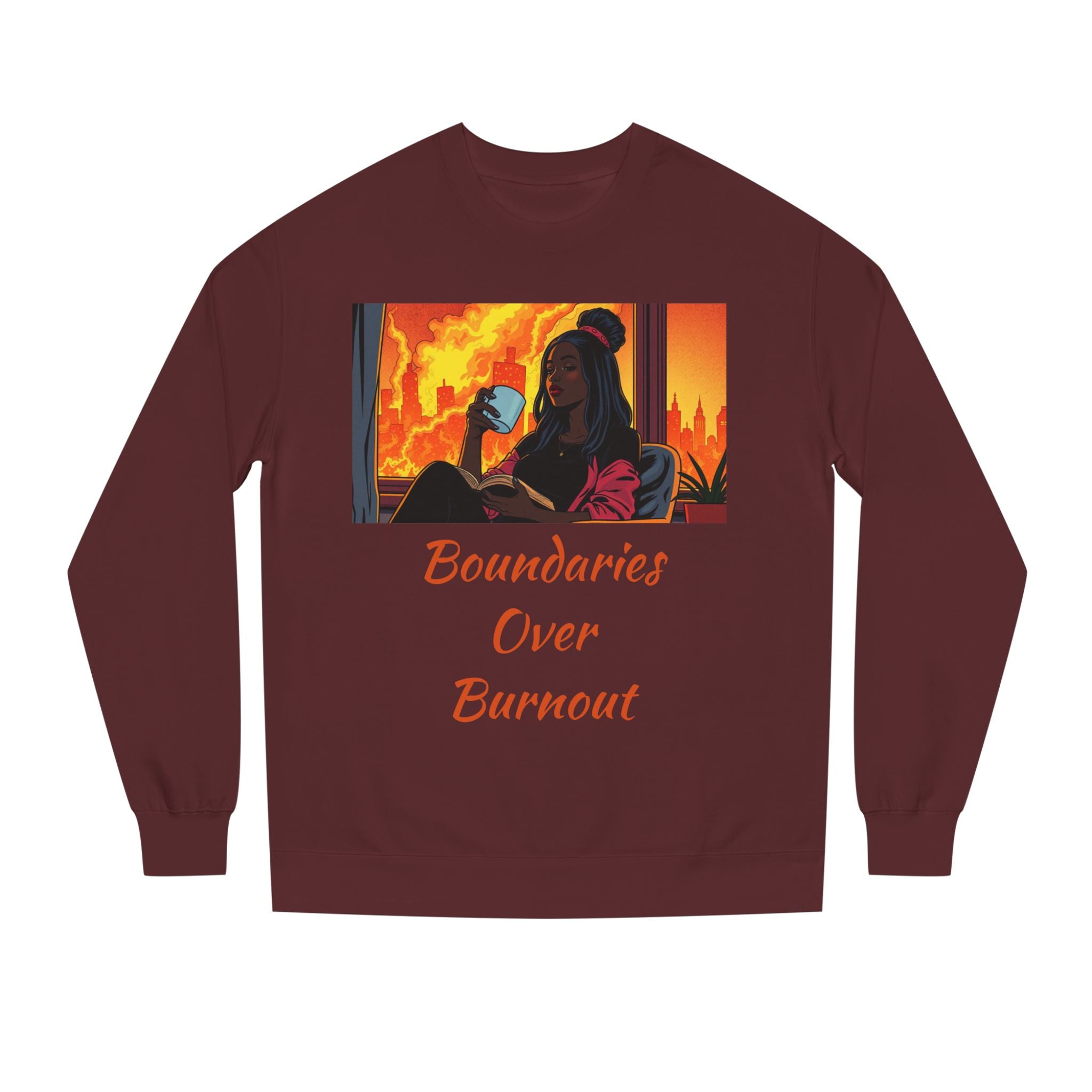 "Boundaries Over Burnout" Crewneck Sweatshirt ‚Äî Self-Care Statement Pullover