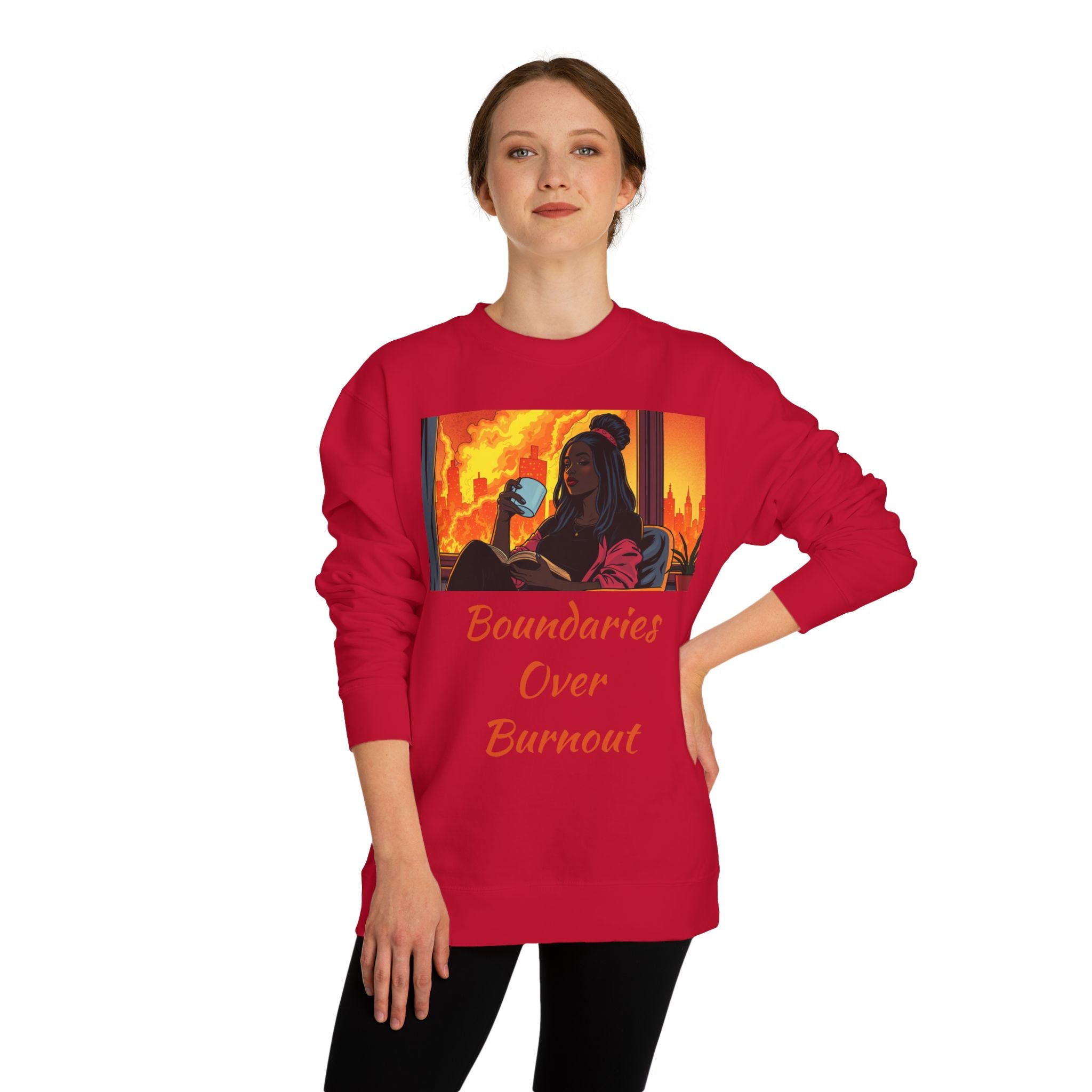 "Boundaries Over Burnout" Crewneck Sweatshirt ‚Äî Self-Care Statement Pullover