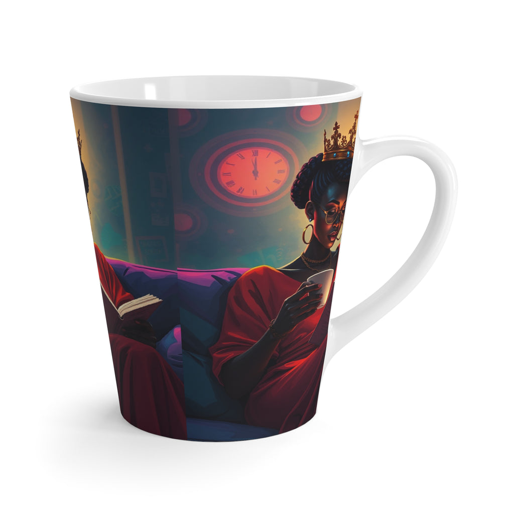 Royal Reading Latte Mug, Cozy Coffee Cup, Queen Crown Design, Gift for Book Lovers, Home Decor for Tea Lovers